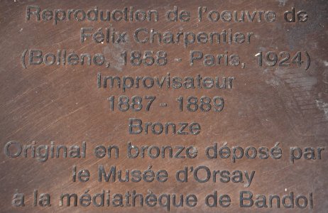 Flix Maurice Charpentier - L'Improvisateur (lifesize 2021 replica, Bandol, France, expository plaque)