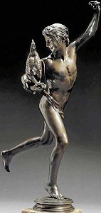 Falguière's Cockfight - bronze statuette - colour
