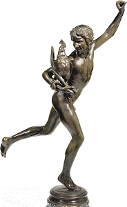 Falguière's Cockfight - bronze statuette - colour
