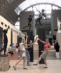 Tourists imitating statues
