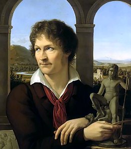 Portrait of Bertel Thorvaldsen with model of 'The Shepherd Boy'