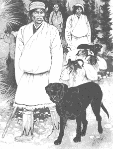 He met Tibetan herdsmen with their dogs and flocks of sheep He met Tibetan herdsmen with their dogs and flocks of sheep