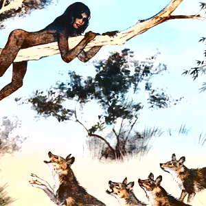 Mowgli stretched down one naked leg