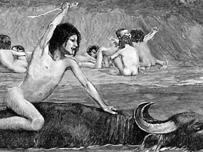 The village boys herding buffalo