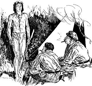 It was Mowgli, crowned with his wreath of white flowers and walking with a half-peeled branch
