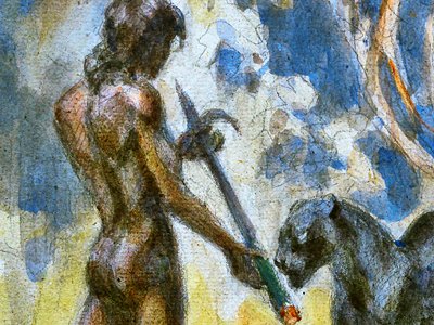 Mowgli shows Bagheera the ankus