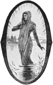 Illuminated letter 'O' depicting the girl standing by the ford
